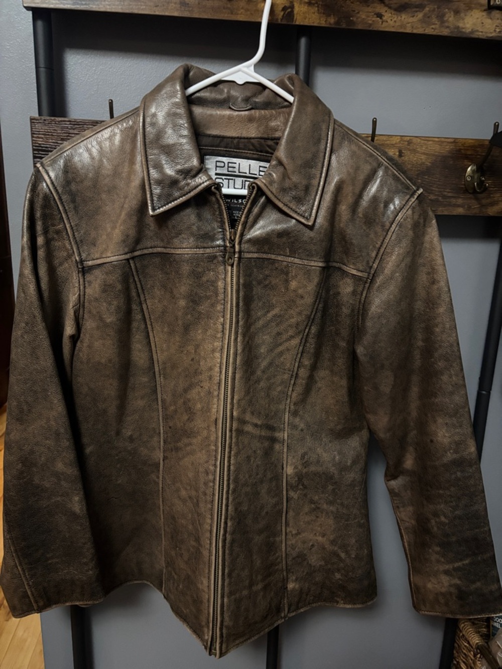 Pelle Studio Distressed Brown Leather Zip-Up Jacket